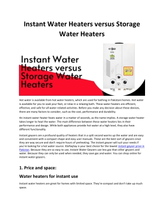 Instant Water Heaters versus Storage Water Heaters