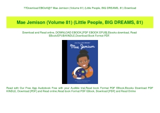 Download EBOoK@ Mae Jemison (Volume 81) (Little People  BIG DREAMS  81) Download