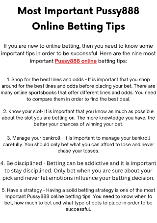 Most Important Pussy888 Online Betting Tips