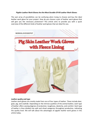 Pigskin Leather Work Gloves Are the Most Durable Of All Leather Work Gloves