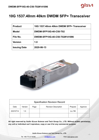 10G 1537.40nm 40km DWDM SFP  Transceiver