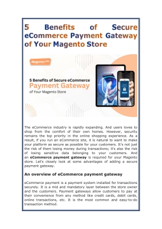 5 Benefits of Secure eCommerce Payment Gateway of Your Magento Store