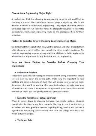 Choose your Engineering Right