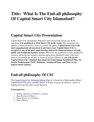 What Is The End-all philosophy Of Capital Smart City Islamabad