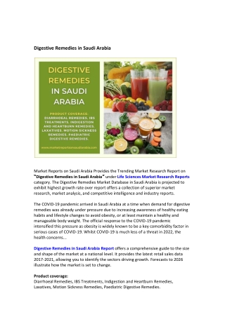Saudi Arabia Digestive Remedies Market Research Report 2022-2027