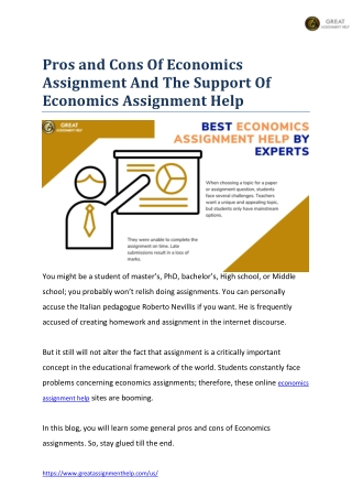 Pros and Cons Of Economics Assignment And The Support Of Economics Assignment Help