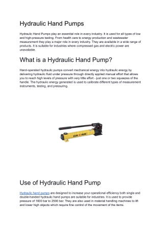 Hydraulic Hand Pumps