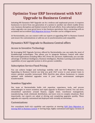Optimize Your ERP Investment with NAV Upgrade to Business Central