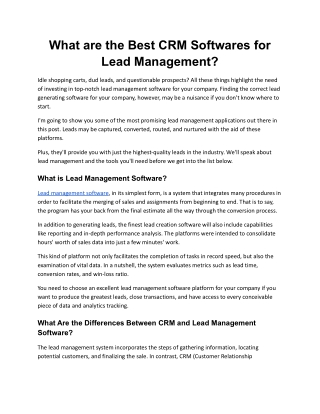 What are the Best CRM Softwares for Lead Management