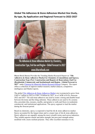 Global Tile Adhesives & Stone Adhesives Market Research Report 2022-2027