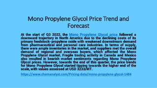 Mono Propylene Glycol Price Trend and Forecast