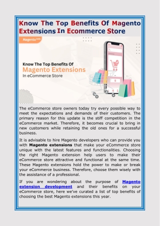 Know The Top Benefits Of Magento Extensions In Ecommerce Store