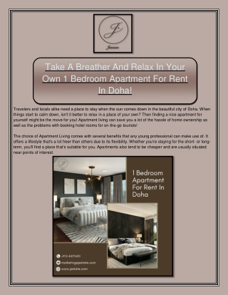 Take A Breather And Relax In Your Own 1 Bedroom Apartment For Rent In Doha!