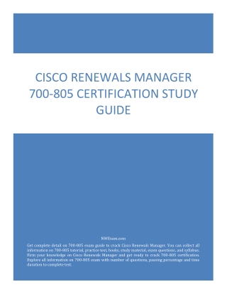 Cisco Renewals Manager 700-805 Certification Study Guide