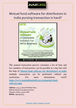 Mutual fund software for distributors in India pursing transaction is hard