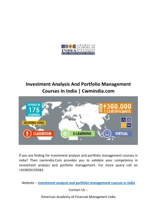 Investment Analysis And Portfolio Management Courses In India