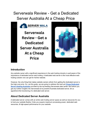 Serverwala Review - Get a Dedicated Server Australia At a Cheap Price