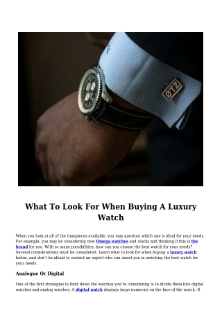 What To Look For When Buying A Luxury Watch