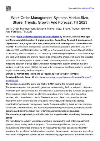 Work Order Management Systems Market Size, Share, Trends, Growth And Forecast