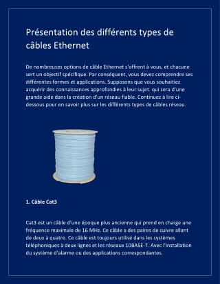 Présentation des différents types de câbles Ethernet