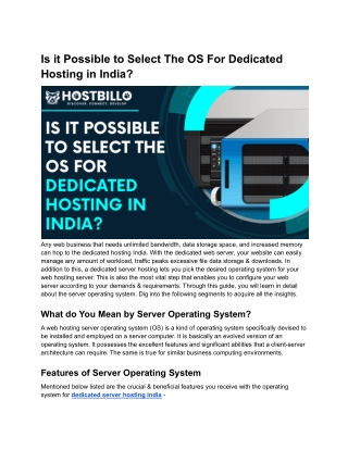 Is it possible to select the operating system for dedicated hosting in India