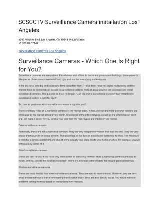 SCSCCTV Surveillance Camera installation Los Angeles