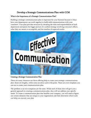 Develop a Strategic Communications Plan with CCM