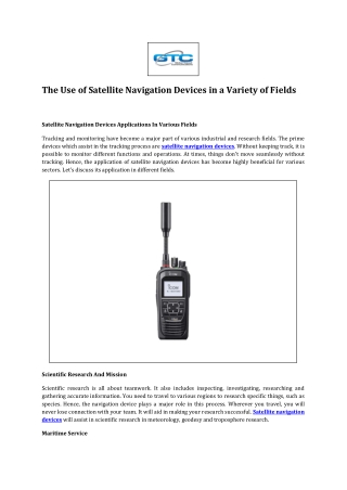 The Use of Satellite Navigation Devices in a Variety of Fields