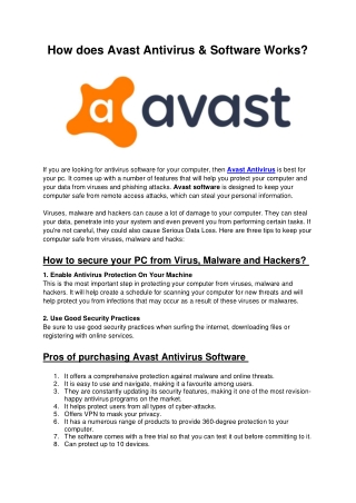 How does Avast Antivirus & Software Works?