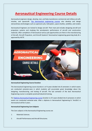 Aeronautical Engineering Course Details