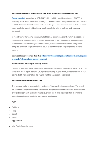 Pessary Market Focuses on Key Drivers, Size, Share, Growth and Opportunities by 2029