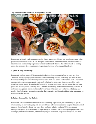Restaurant Management Software Dubai