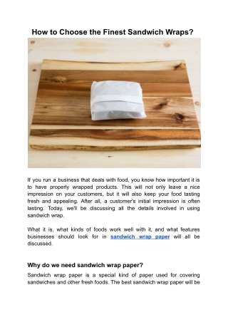 How to Choose the Finest Sandwich Wraps