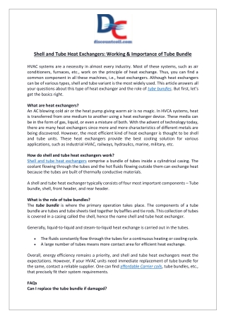 Shell and Tube Heat Exchangers- Working & Importance of Tube Bundle