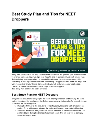 Best Study Plan and Tips for NEET Droppers