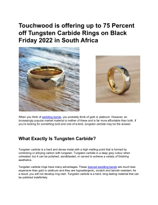 Touchwood is offering up to 75 Percent off Tungsten Carbide Rings on Black Friday 2022 in South Africa