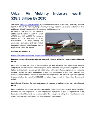 Urban Air Mobility Industry Worth $28.3 Billion by 2030