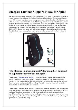 The Benefits Of The Sleepsia Lumbar Support Pillow