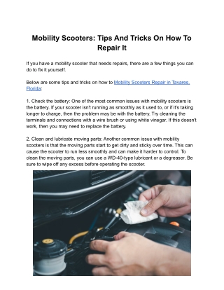 Mobility Scooters: Tips And Tricks On How To Repair It