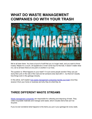 WHAT DO WASTE MANAGEMENT COMPANIES DO WITH YOUR TRASH