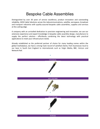 Bespoke Cable Assemblies UK - Gem Cable Solutions