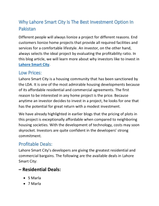 Why Lahore Smart City Is The Best Investment Option In Pakistan