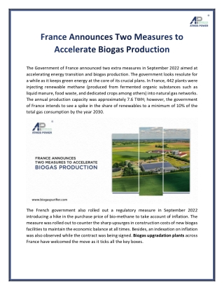 France Announces Two Measures to Accelerate Biogas Production