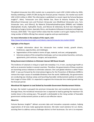 Intraocular lens Market Report Analysis, Boost Demand, Impressive Growth and Sha