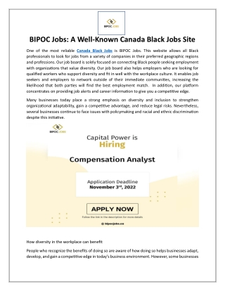 BIPOC Jobs A Well-Known Canada Black Jobs Site