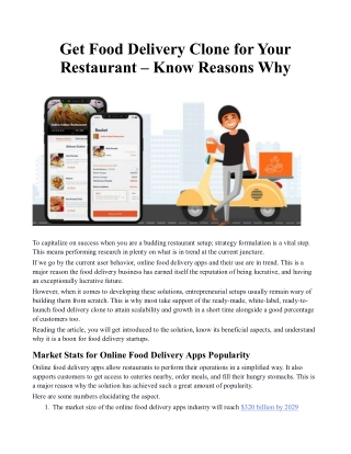 Get Food Delivery Clone for Your Restaurant – Know Reasons Why