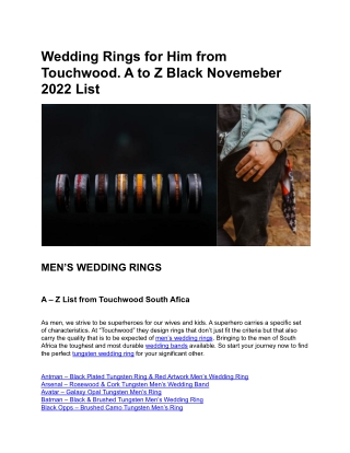 Wedding Rings for Him from Touchwood. A to Z Black Novemeber 2022 List