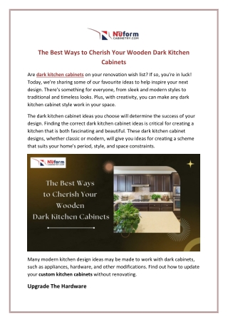 The Best Ways to Cherish Your Wooden Dark Kitchen Cabinets