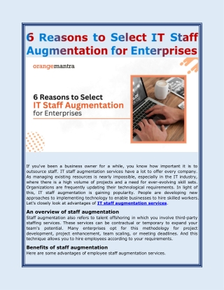 6 Reasons to Select IT Staff Augmentation for Enterprises