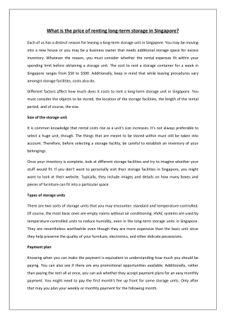 What is the price of renting long-term storage in Singapore